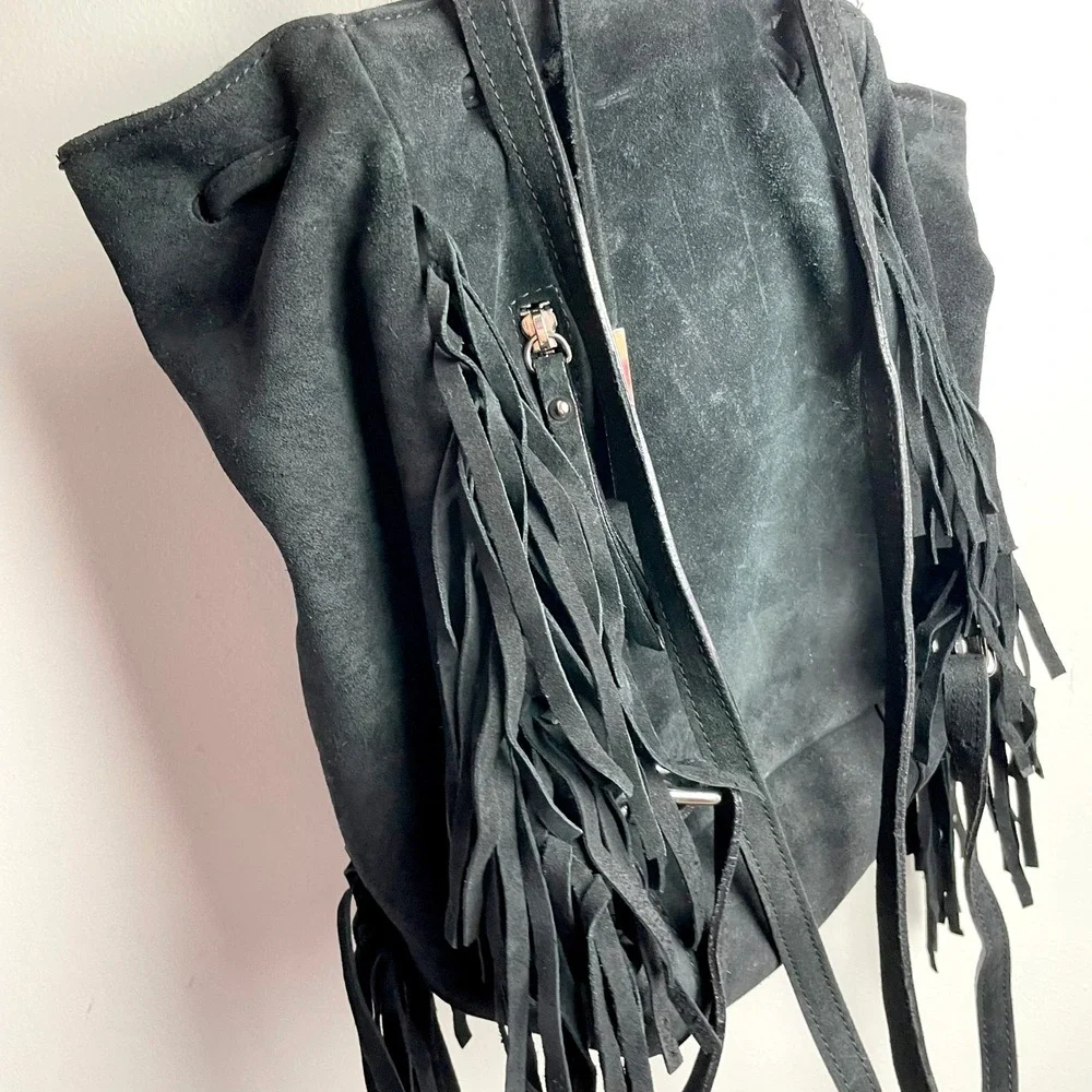 D2 Suede Fringe Backpack Boho Western Black Leather Coastal Cowgirl Festival